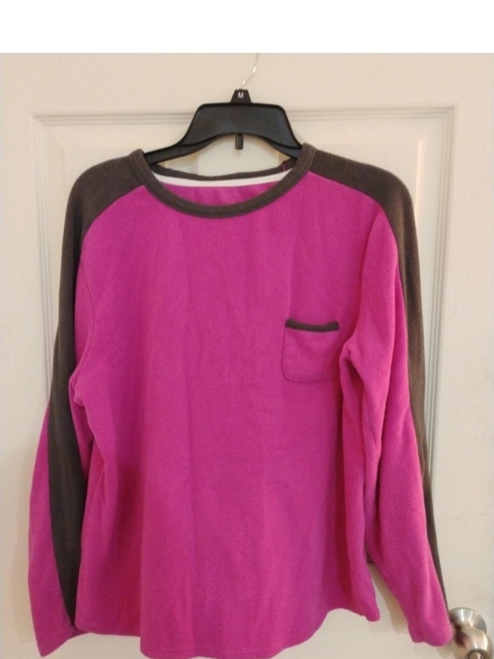 Cuddl Duds Hot Pink Crewneck with Charcoal Trim - Picture 2 of 7